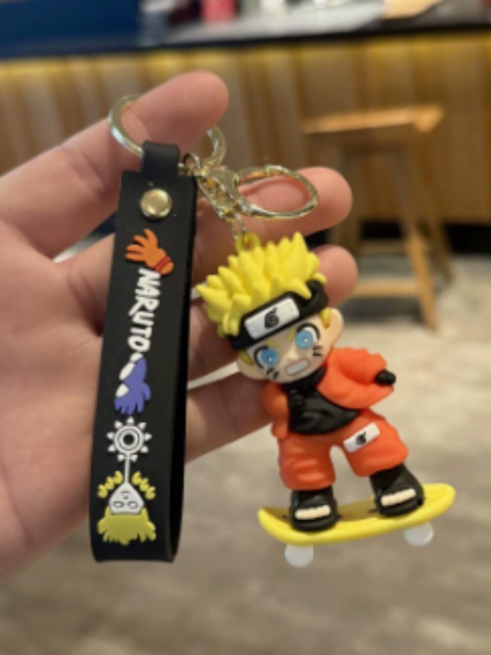 Anime Ninja Character Orange Outfit Skateboard Keychain Pendant Accessory